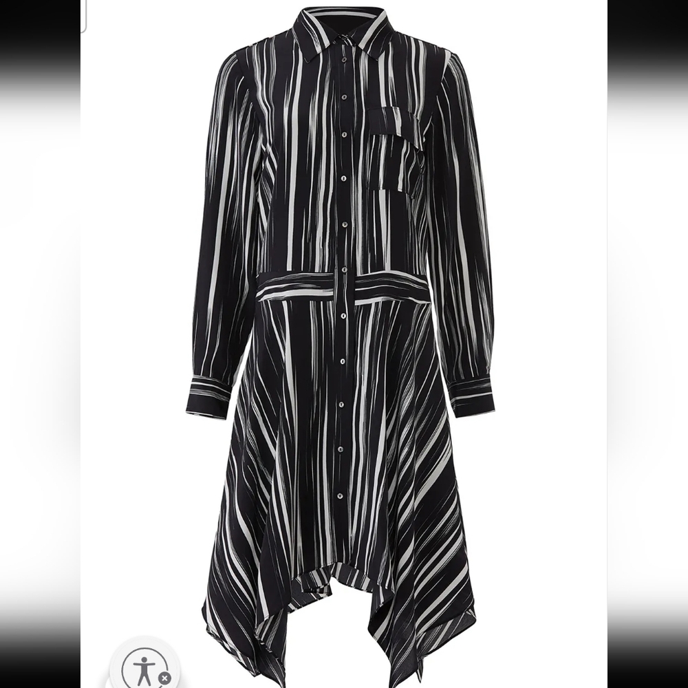 Nicole Miller Black and White Barcode Striped Shirt Dress. Size XL - Picture 2 of 16